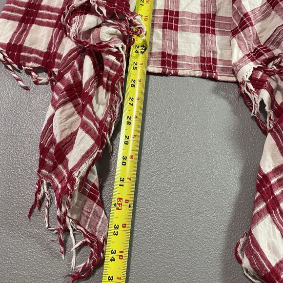 ORANGE CREEK Cardigan Plaid Fringe Open Front Long Sleeve Womens M L Red White - Picture 6 of 11